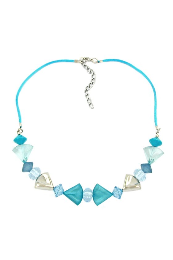 NECKLACE TURQUOISE-BLUE/SILVER COLORED VARIOUS BEADS