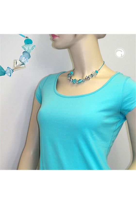 NECKLACE TURQUOISE-BLUE/SILVER COLORED VARIOUS BEADS