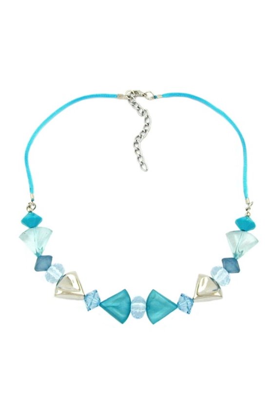 NECKLACE TURQUOISE-BLUE/SILVER COLORED VARIOUS BEADS