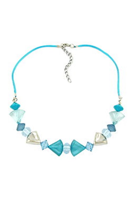 NECKLACE TURQUOISE-BLUE/SILVER COLORED VARIOUS BEADS