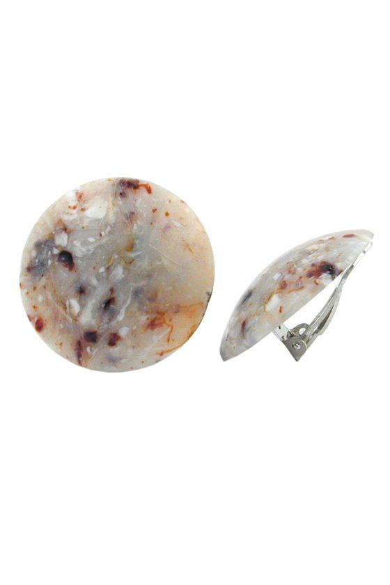 CLIP-ON EARRING ROUND BEIGE WHITE BROWN 30MM