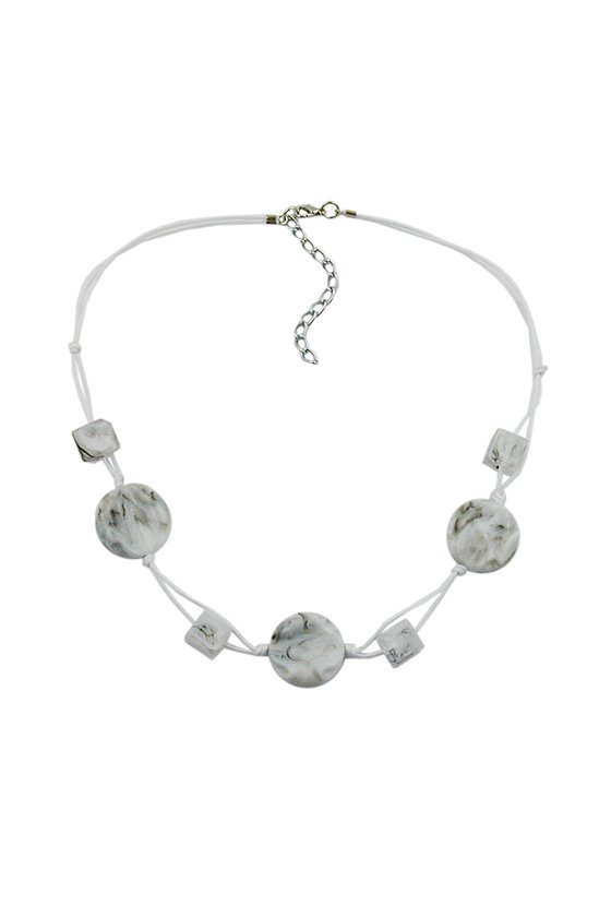 NECKLACE WHITE MARBLED BEADS TWO-FOLD CORD