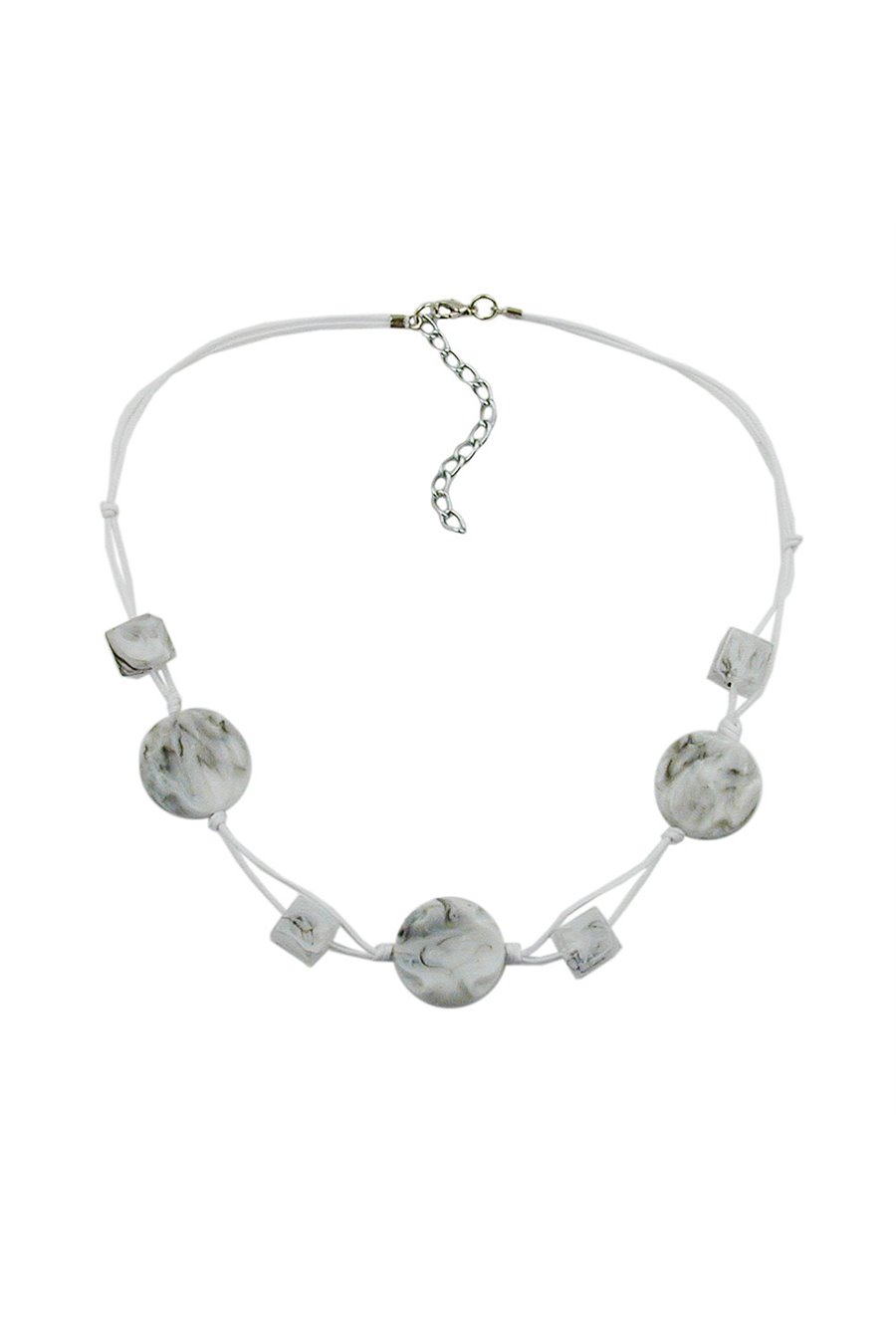 NECKLACE WHITE MARBLED BEADS TWO-FOLD CORD