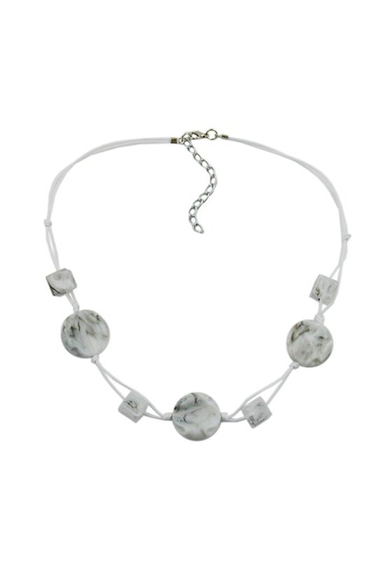 NECKLACE WHITE MARBLED BEADS TWO-FOLD CORD