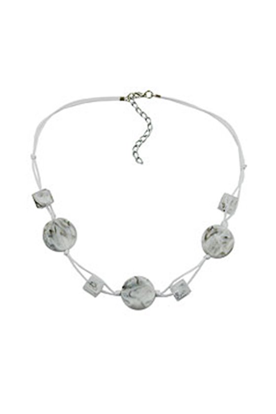 NECKLACE WHITE MARBLED BEADS TWO-FOLD CORD