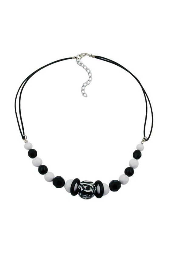 NECKLACE BEADED BLACK AND WHITE
