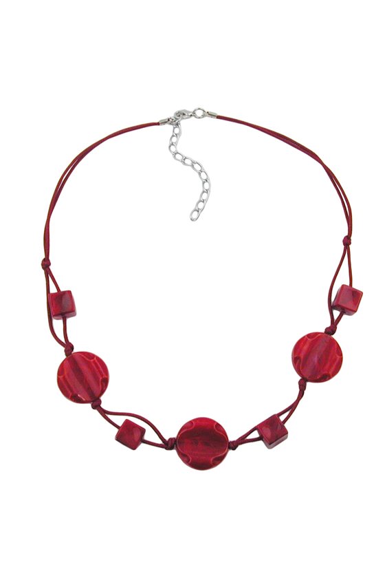NECKLACE RED MARBLED BEADS RED KNOTTED CORD