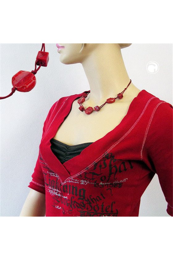 NECKLACE RED MARBLED BEADS RED KNOTTED CORD