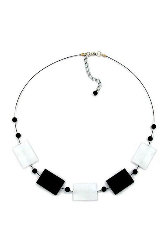 NECKLACE BLACK AND WHITE BEADS 45CM