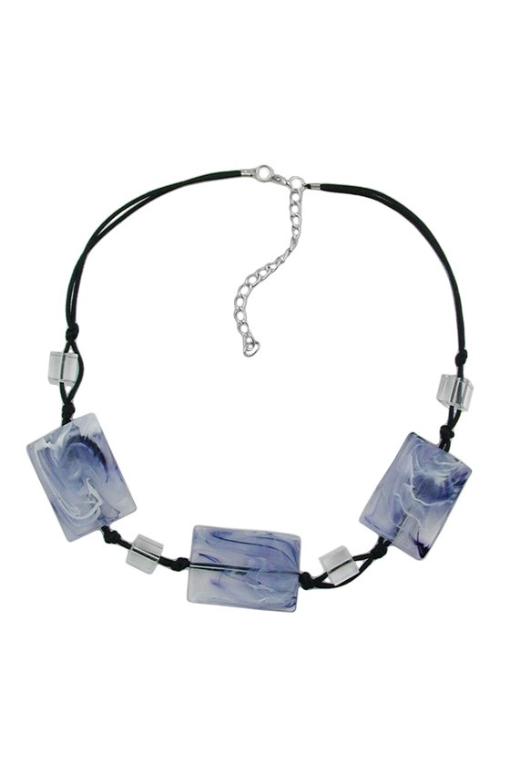NECKLACE 3 PILLOW BEADS WHITE/GREY MARBLED