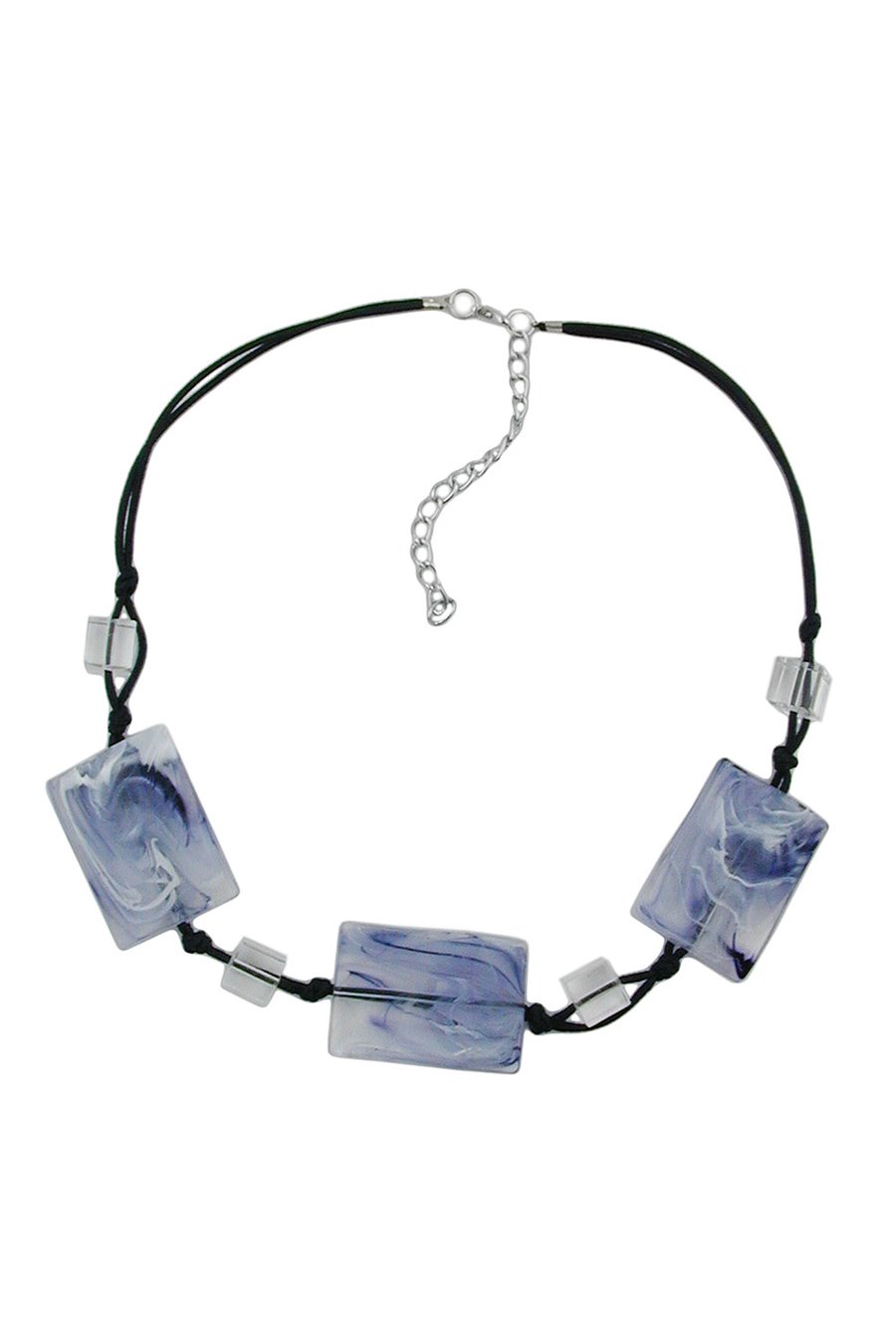 NECKLACE 3 PILLOW BEADS WHITE/GREY MARBLED