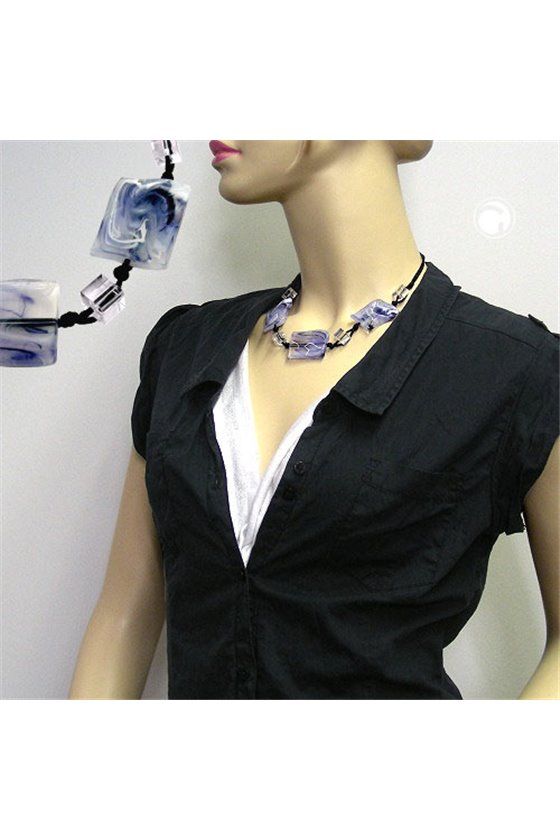 NECKLACE 3 PILLOW BEADS WHITE/GREY MARBLED