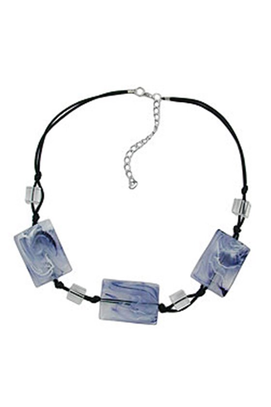 NECKLACE 3 PILLOW BEADS WHITE/GREY MARBLED