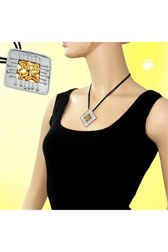 NECKLACE SQUARE SILVER-GOLD 45CM