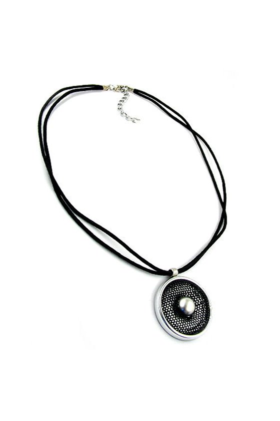 NECKLACE ROUND BLACK-SILVER PENDANT