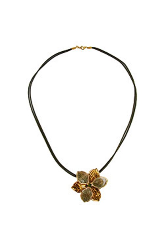 NECKLACE FLOWER OLIVE-GOLD ENAMELED 50CM