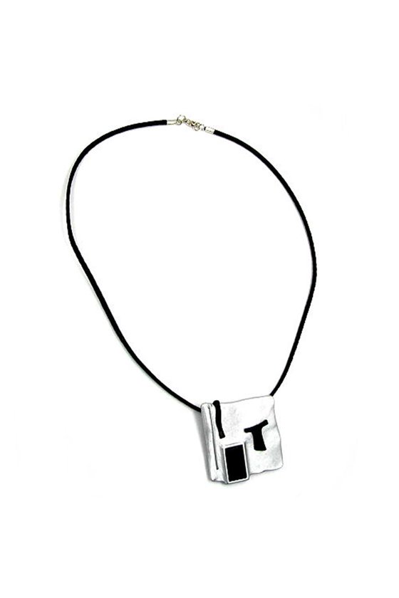 NECKLACE SQARE PENDANT SILVER-BLACK 50CM