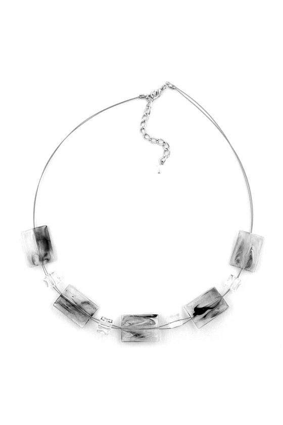 NECKLACE WHITE AND GREY MARBLED BEADS