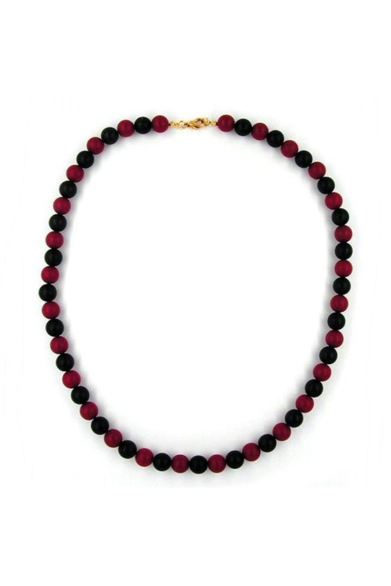 NECKLACE BEADS 10MM CLARET AND BLACK