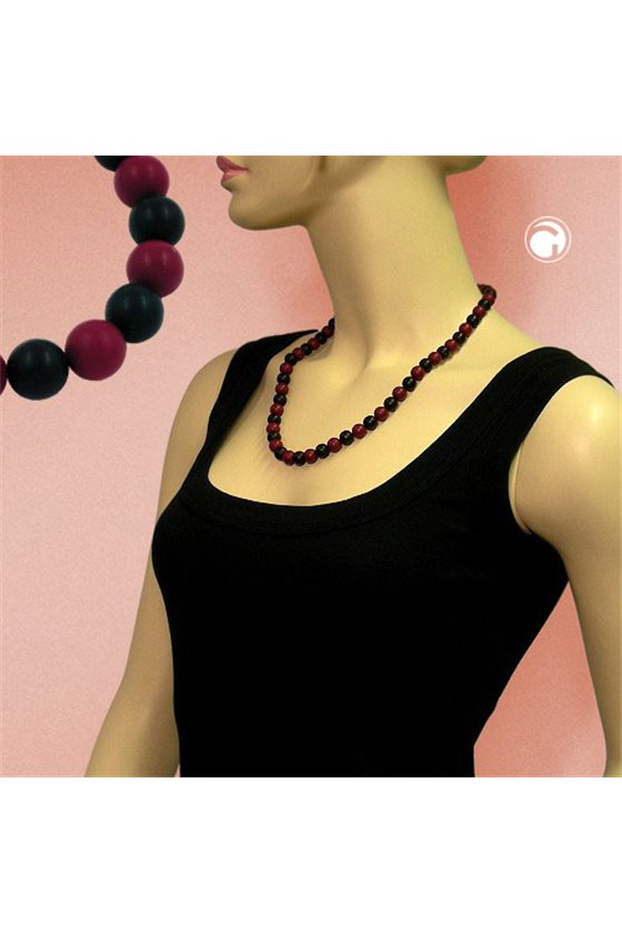 NECKLACE BEADS 10MM CLARET AND BLACK