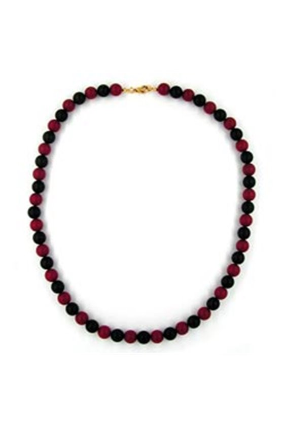 NECKLACE BEADS 10MM CLARET AND BLACK