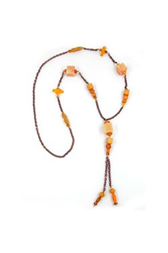 NECKLACE BEADS BEIGE-BROWN 95CM