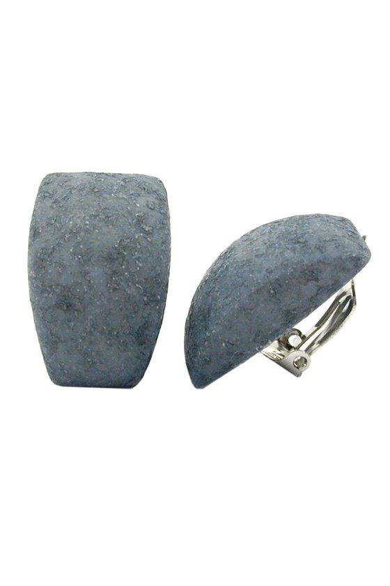 CLIP-ON EARRING TRAPEZIUM GREY BLACK ROUGH FINISH