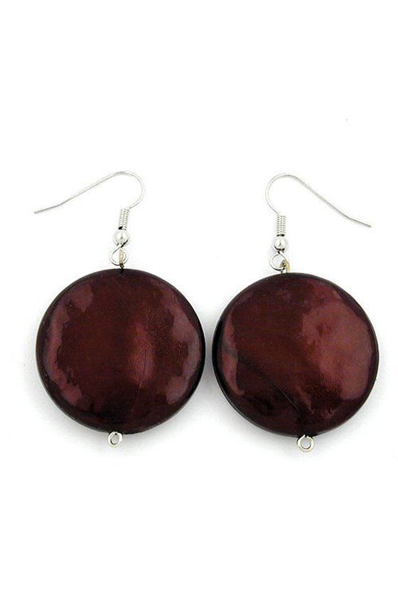 HOOK EARRINGS ROUND DISK BROWN