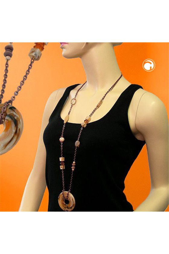 NECKLACE HOOPS BROWN 95CM