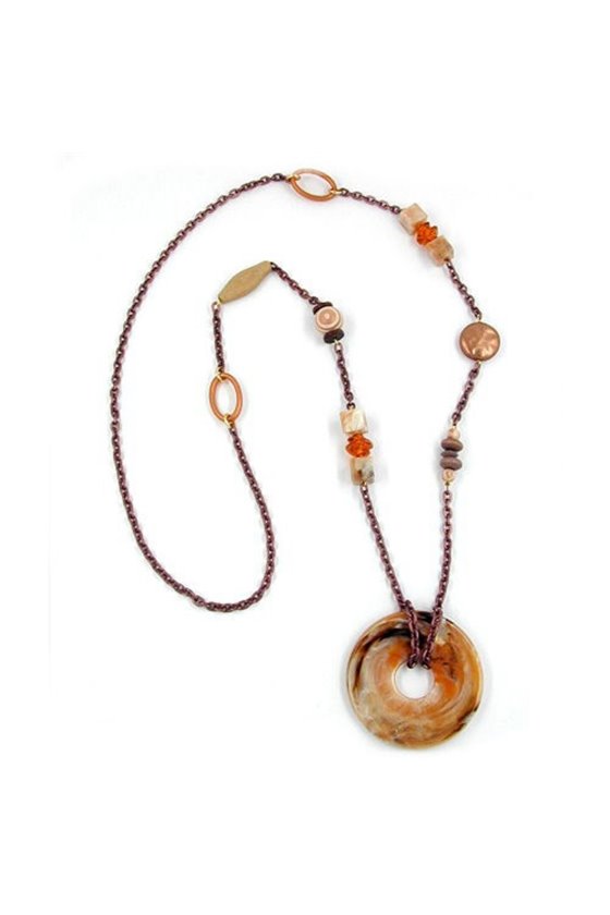 NECKLACE HOOPS BROWN 95CM