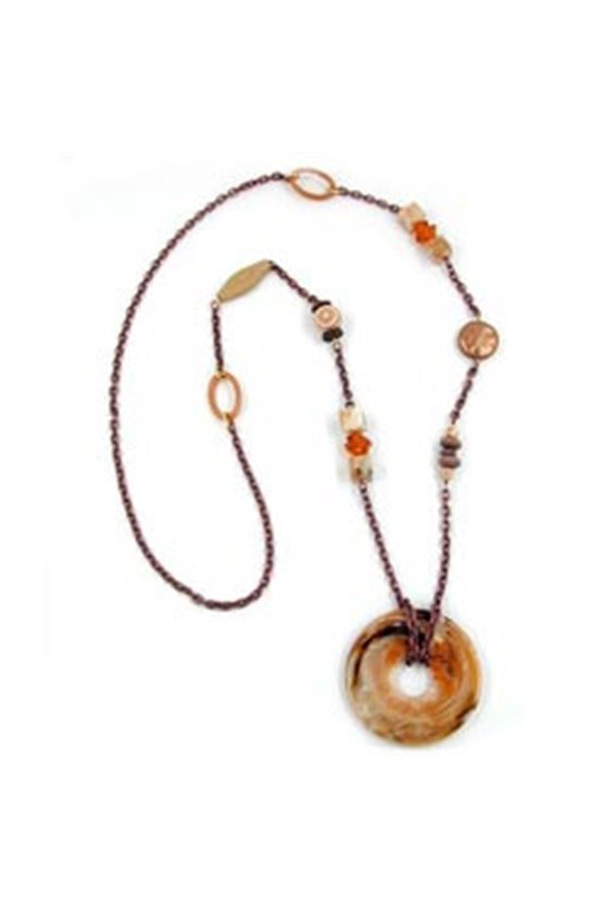 NECKLACE HOOPS BROWN 95CM
