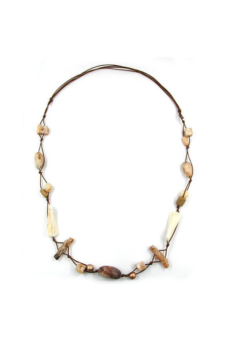 NECKLACE BEADS BEIGE-BROWN 105CM