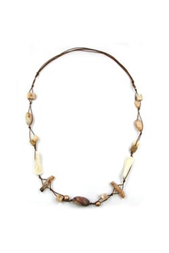 NECKLACE BEADS BEIGE-BROWN 105CM