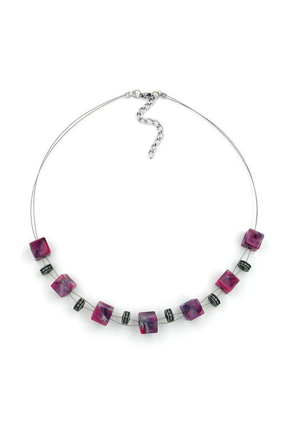 NECKLACE CUBE BEADS PINK-GREY 45CM