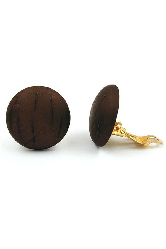 CLIP-ON EARRING ROUND BROWN