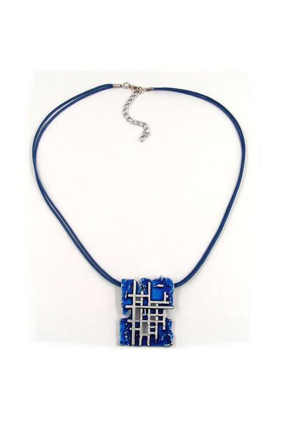 NECKLACE GRID COBALT-BLUE-SILVER 50CM