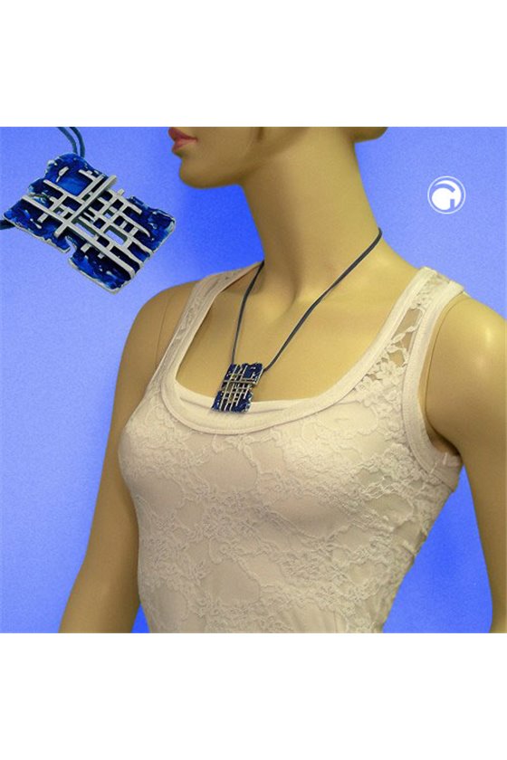 NECKLACE GRID COBALT-BLUE-SILVER 50CM