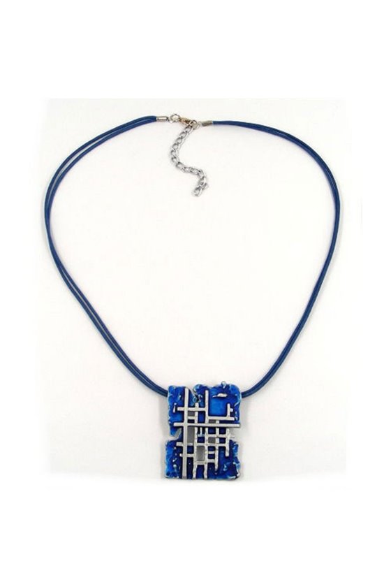 NECKLACE GRID COBALT-BLUE-SILVER 50CM