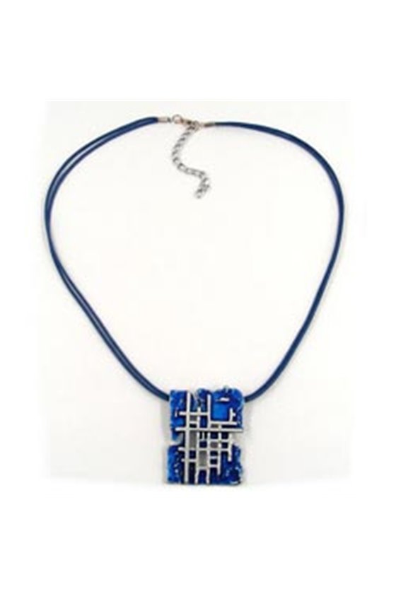 NECKLACE GRID COBALT-BLUE-SILVER 50CM