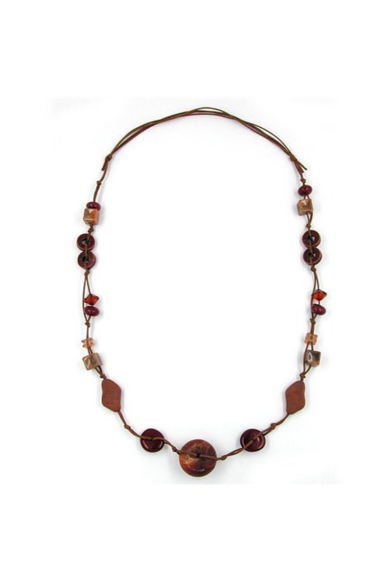 NECKLACE BROWN BEADS MARBLED AND DIFFERENT SHAPES