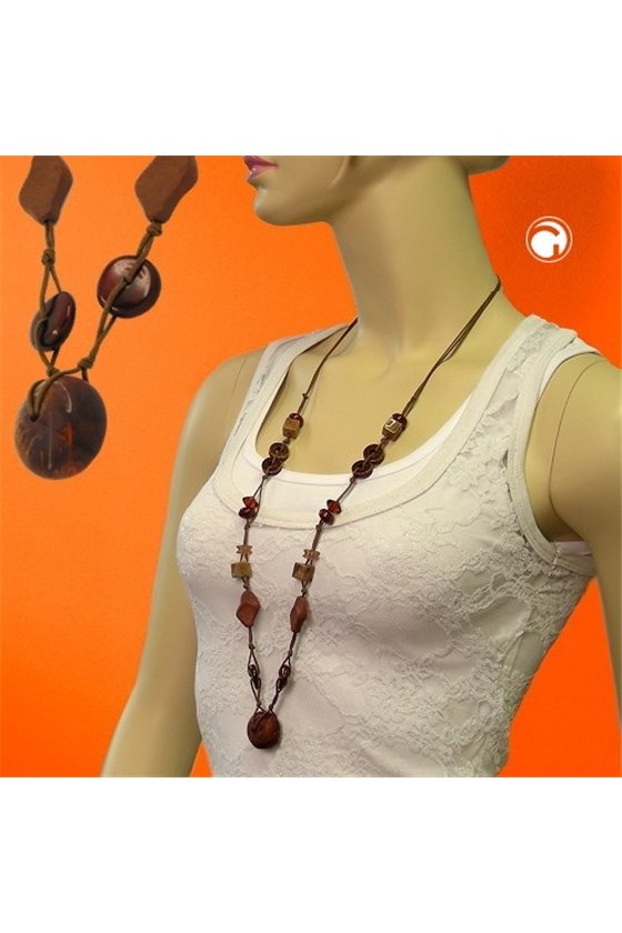 NECKLACE BROWN BEADS MARBLED AND DIFFERENT SHAPES