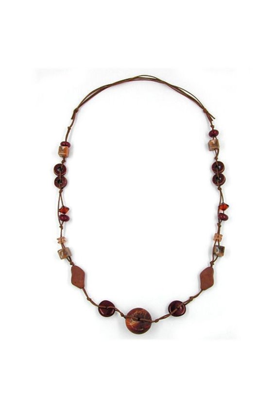 NECKLACE BROWN BEADS MARBLED AND DIFFERENT SHAPES