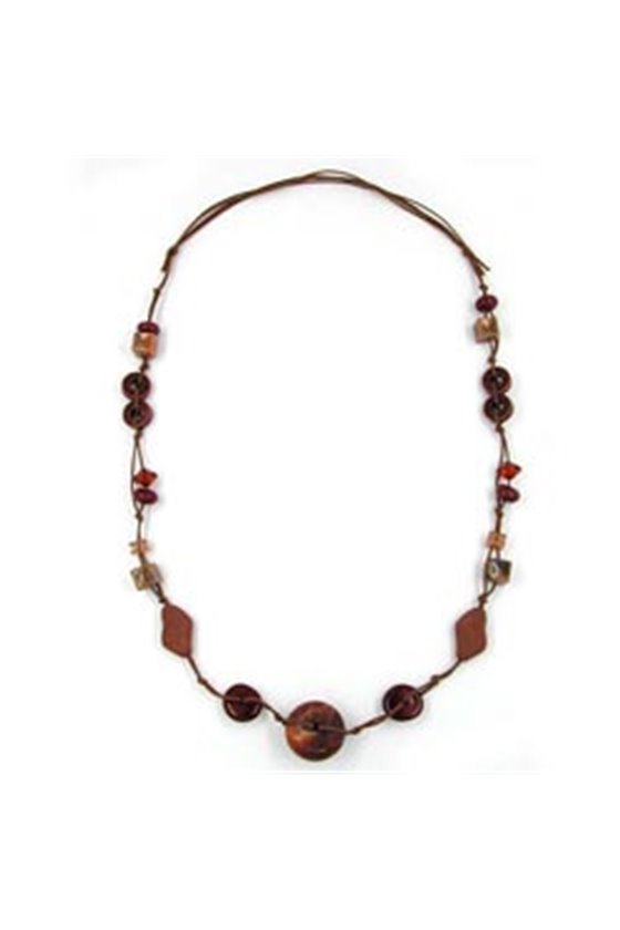 NECKLACE BROWN BEADS MARBLED AND DIFFERENT SHAPES