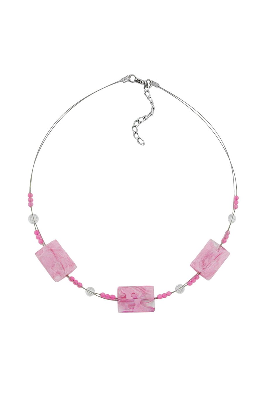 NECKLACE RECTANGLE BEADS PINK MARBLED 45CM