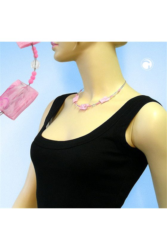 NECKLACE RECTANGLE BEADS PINK MARBLED 45CM