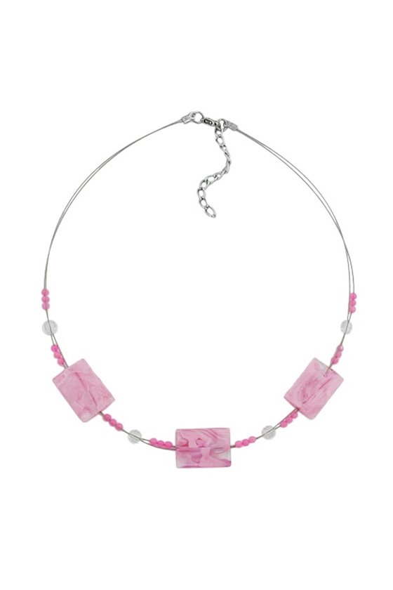 NECKLACE RECTANGLE BEADS PINK MARBLED 45CM