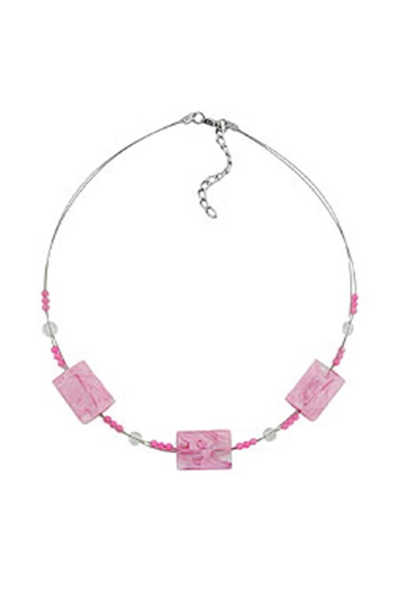 NECKLACE RECTANGLE BEADS PINK MARBLED 45CM