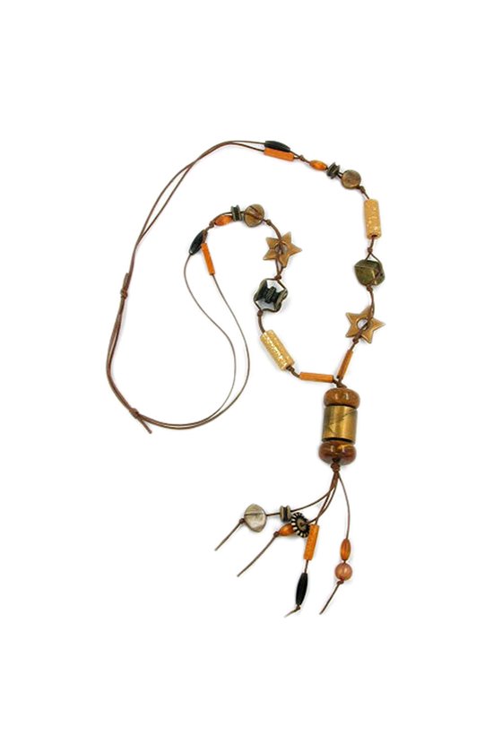 NECKLACE BEADS BROWN-OCHRE 100CM
