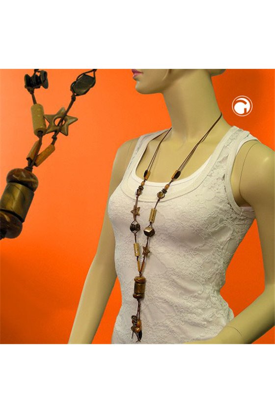 NECKLACE BEADS BROWN-OCHRE 100CM