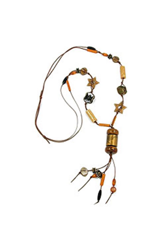 NECKLACE BEADS BROWN-OCHRE 100CM